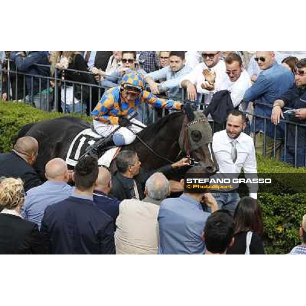 Giampaolo Fois enters the winner circle on Omaticaya after winning the Premio Tudini Rome,Capannelle Racecourse,18th may 2014 ph.Domenico Savi/HippoGroup Roma Capannelle