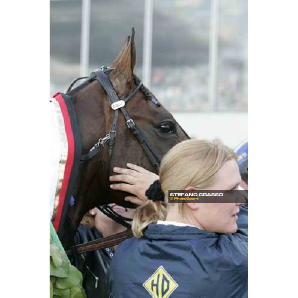 close up for Unforgettable in the winner circle of 110.o Deutsches Traber Derby Berlin Mariendorf, 7th august 2005 ph. Stefano Grasso