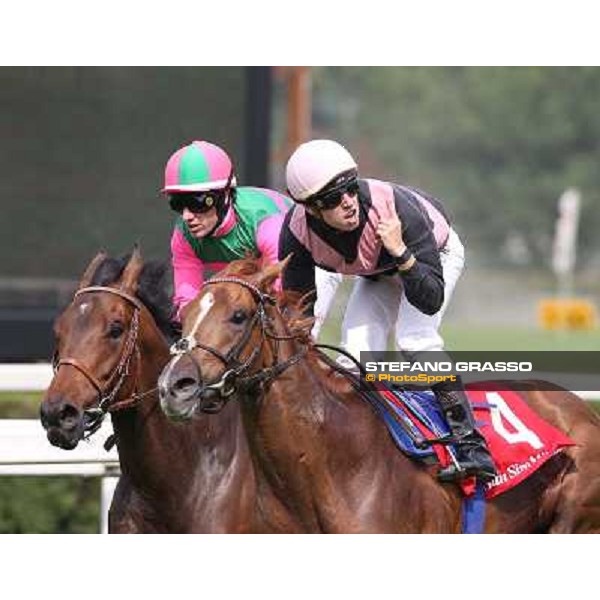 Cristian Demuro on Priore Philip wins the Premio Carlo Vittadini - Trofeo Corriere della Sera- Mirco Demuro on Verdetto Finale is second Milano - San Siro racecourse - Oaks d\'Italia Day Milano,25th may 2014 ph.Stefano Grasso/IppodromoMilano