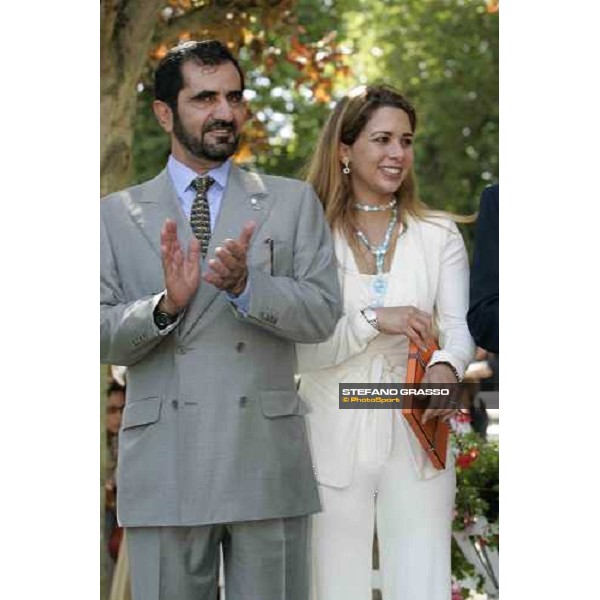 Sheihk Mohamed Al Maktoum and his wife Princess Haya of Jordan at the prize ceremony of Prix De Fresnay-Le Buffard-JAcques Le Marois Deauville, 14th august 2005 ph. Stefano Grasso