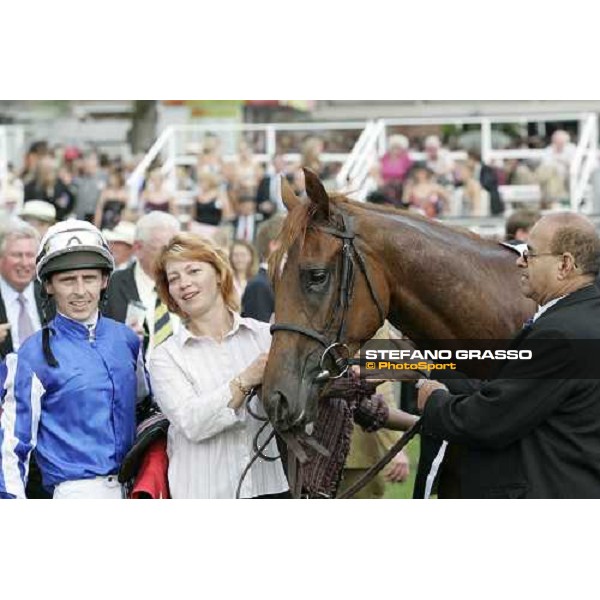 Ted Durcan with Flashy Wings, the owner Mr. Jaber Abdullah and the groom Tatsiana Zhukava, winners of The Jaguar Cars Lowther Stakes York, The Ebor Festival 18th august 2005 ph. Stefano Grasso