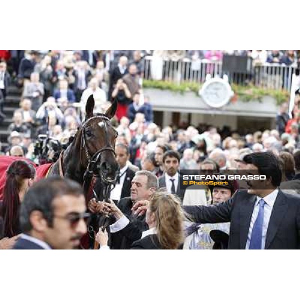 Thierry Jarnet and Treve win the Qatar Prix de l\'arc de Triomphe Paris,Longchamp racecourse,5th oct.2014 ph.Stefano Grasso