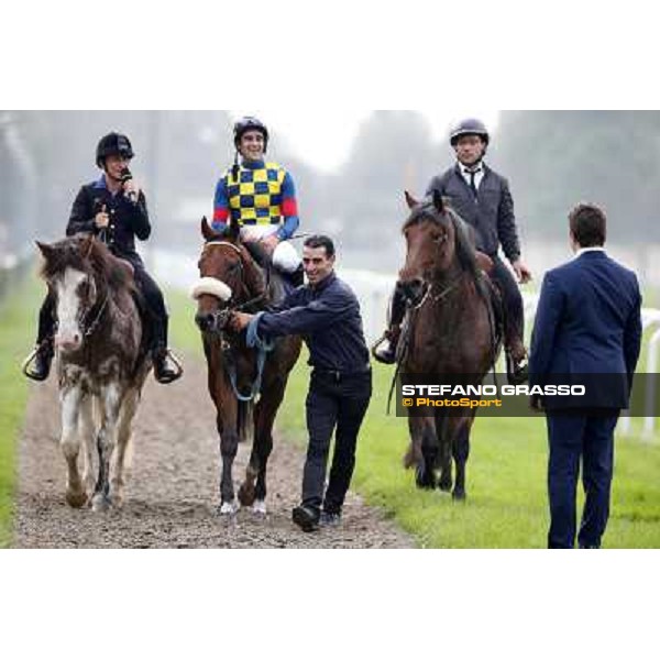 Fabio Branca on Hero Look with Stefano Botti after winning the Gran Criterium. Milan, San Siro racecourse,12 ottobre 2014 photo Stefano Grasso/Trenno srl