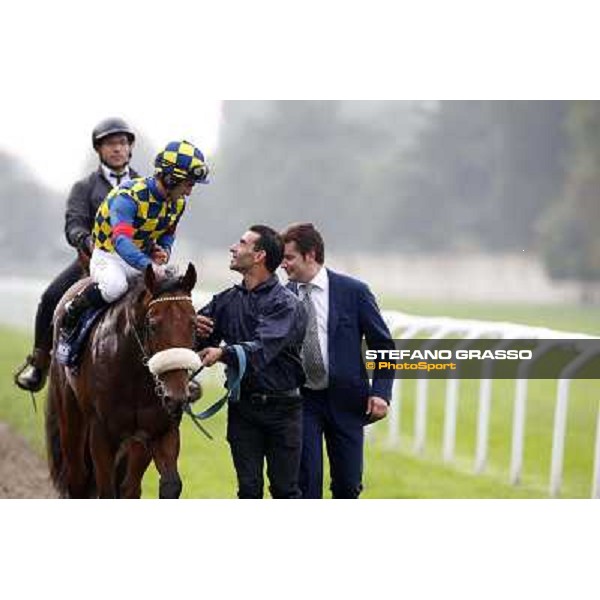 Fabio Branca on Hero Look with Stefano Botti after winning the Gran Criterium. Milan, San Siro racecourse,12 ottobre 2014 photo Stefano Grasso/Trenno srl