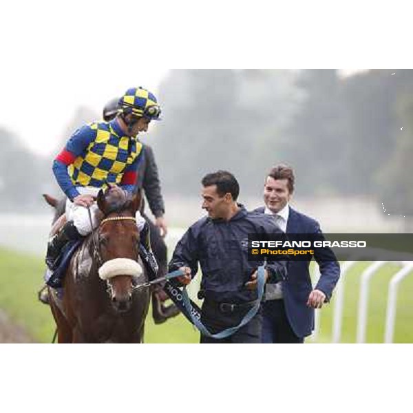 Fabio Branca on Hero Look with Stefano Botti after winning the Gran Criterium. Milan, San Siro racecourse,12 ottobre 2014 photo Stefano Grasso/Trenno srl
