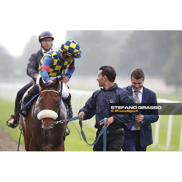 Fabio Branca on Hero Look with Stefano Botti after winning the Gran Criterium. Milan, San Siro racecourse,12 ottobre 2014 photo Stefano Grasso/Trenno srl