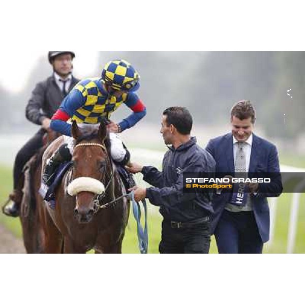 Fabio Branca on Hero Look with Stefano Botti after winning the Gran Criterium. Milan, San Siro racecourse,12 ottobre 2014 photo Stefano Grasso/Trenno srl