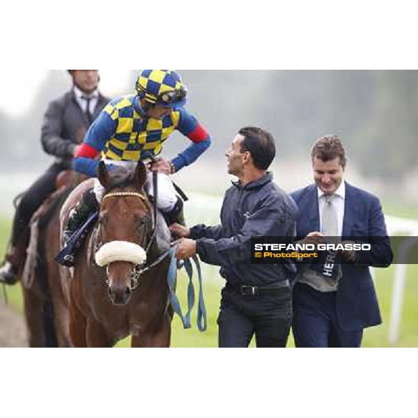 Fabio Branca on Hero Look with Stefano Botti after winning the Gran Criterium. Milan, San Siro racecourse,12 ottobre 2014 photo Stefano Grasso/Trenno srl