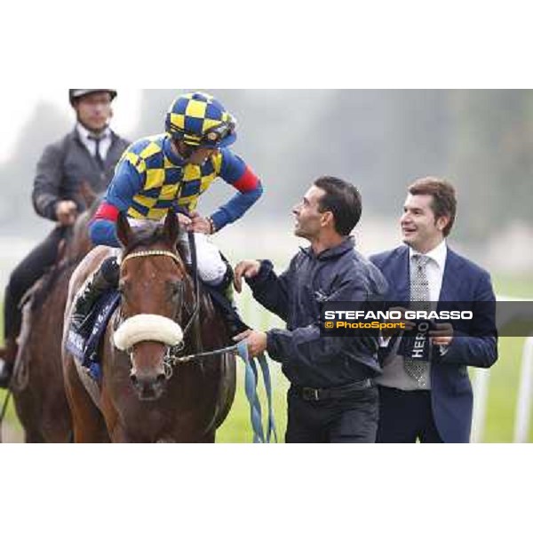 Fabio Branca on Hero Look with Stefano Botti after winning the Gran Criterium. Milan, San Siro racecourse,12 ottobre 2014 photo Stefano Grasso/Trenno srl