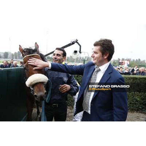 Stefano Botti and Hero Look winners of the Gran Criterium Milan, San Siro racecourse,12 ottobre 2014 photo Stefano Grasso/Trenno srl