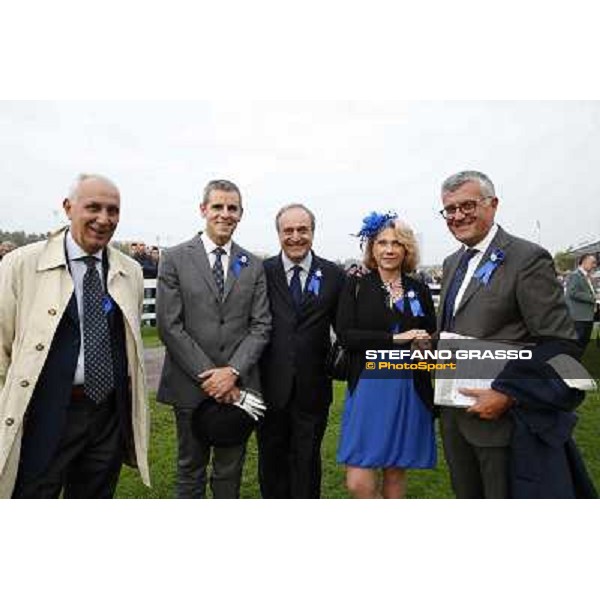 Gran Criterium - A touch of blue - Roberto Benedetti,Stefano Marzullo,Giorgio Sandi.Carla Rocca and Francesco Ruffo della Scaletta Milan, San Siro racecourse,12 ottobre 2014 photo Stefano Grasso/Trenno srl