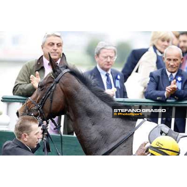 Eduardo Pedroza and Quaduna winners of the Premio Verziere - Mem.Aldo Cirla Milan, San Siro racecourse,12 ottobre 2014 photo Stefano Grasso/Trenno srl