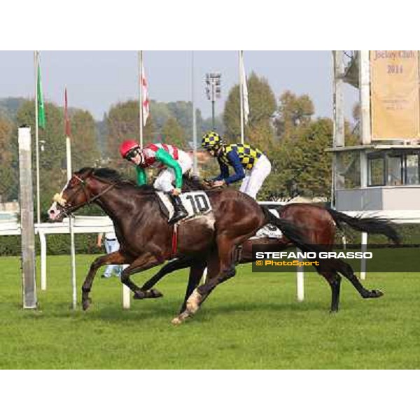 Cristian Demuro on Mickai wins the Premio Carlo Porta Milano,San Siro racecourse 19 otct.2014 photo Domenico Savi/Grasso/Trenno srl