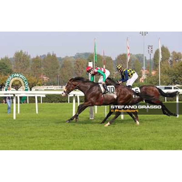 Cristian Demuro on Mickai wins the Premio Carlo Porta Milano,San Siro racecourse 19 otct.2014 photo Domenico Savi/Grasso/Trenno srl