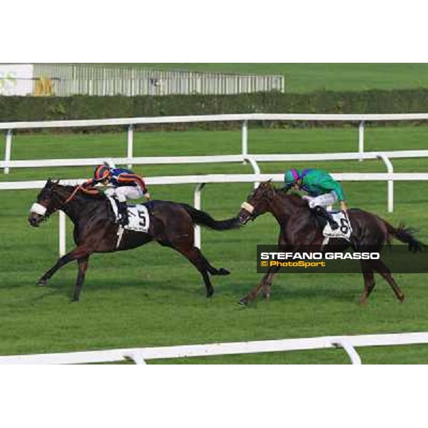 Cristian Demuro on Fontanelice wins the Premio Dormello Milano,San Siro racecourse 19 otct.2014 photo Domenico Savi/Grasso/Trenno srl