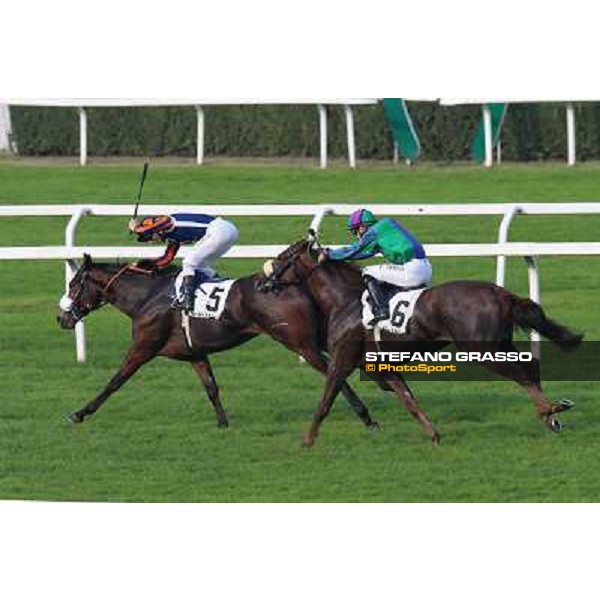 Cristian Demuro on Fontanelice wins the Premio Dormello Milano,San Siro racecourse 19 otct.2014 photo Domenico Savi/Grasso/Trenno srl