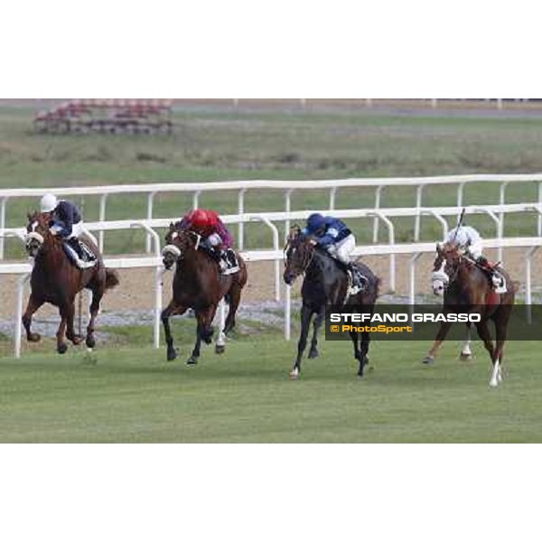 Dario Vargiu on Misterious Boy goes to win the Premio Guido Berardelli.Panther Cat is second Roma.Capannelle racecourse 26th october 2014 ph.Stefano Grasso