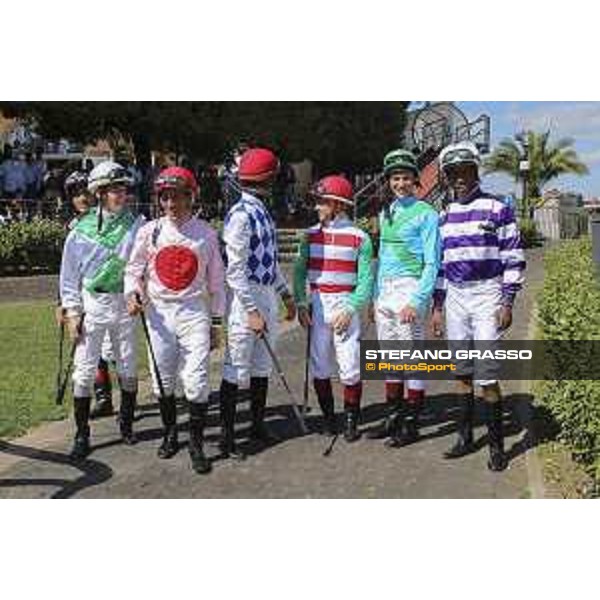 The jockeys of the Premio Presidente della Repubblica GBI Racing Rome Capannelle Racecourse, 10 may 2015 ph. Domenico Savi/Hippogroup Roma Capannelle