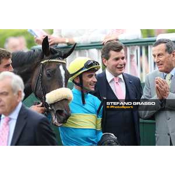 Finidaprest,Dario Vargiu,Stefano Botti and Luciano Salice winners of the Premio Giovanni Miliani Milano - San Siro galopp racecourse,31st may 2015 ph.Stefano Grasso/Trenno srl