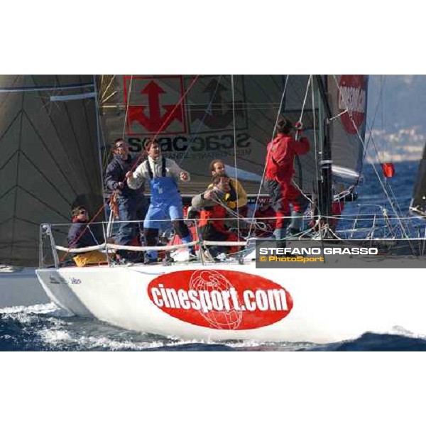 \'the winner Cinesport.com turning the buoy during Mumm 30 regatta Montecarlo february 1 2003 -ph.Stefano Grasso\' 