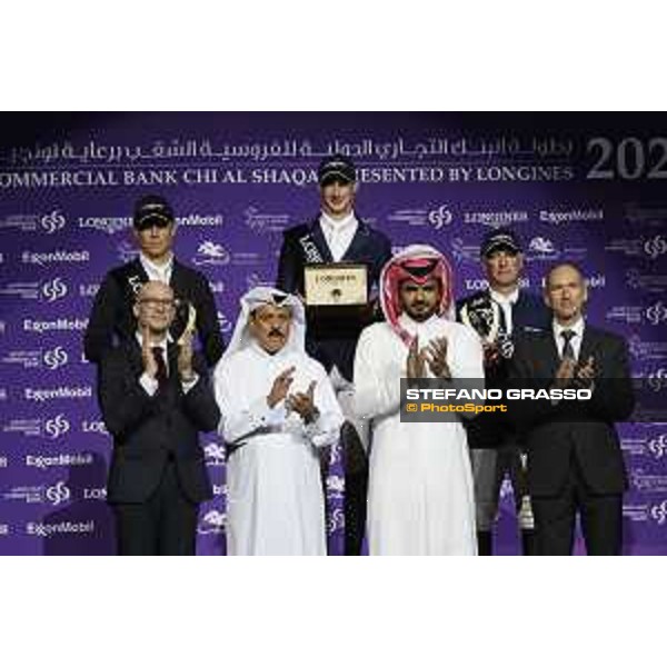 CHI of Al Shaqab - CSI5* Grand Prix Prize giving ceremony - The podium: 1st Daniel Deusser (GER), 2nd Max Kuhner (AUT) and 3rd Roger Yves Bost (FRA) - Doha, Al Shaqab - 29 February 2020 - ph.Stefano Grasso/CHI Al Shaqab