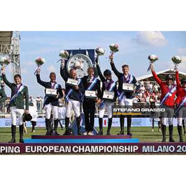 FEI Jumping European Championship - Milano, Milano San Siro racecourse - 1 September 2023 - ph.Stefano Grasso Prize giving ceremony Final Team 1st Team Sweden, 2nd Team Ireland, 3rd Team Austria