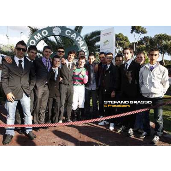 Mirco Demuro poses with young jockeys at the 127° Derby Italiano Rome, Capannelle racetrack, 8th may 2010 ph. Stefano Grasso
