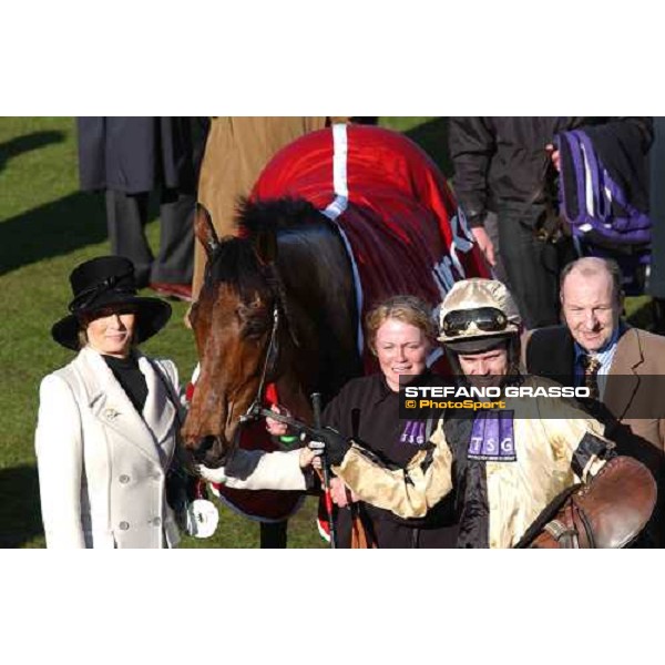 winning connection of The Ladbrokes World Hurdle Race - Inglish Drever, owners Andrea and Graham Wylie, Graham Lee and Tasha Skidmore, stablehand Cheltenham - The Festival 3rd day , 17th march 2005 ph. Stefano Grasso