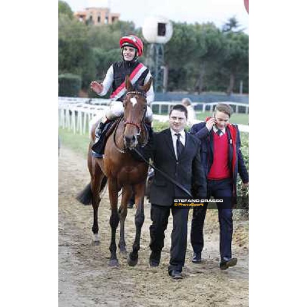 Andrea Atzeni on Sortilege celebrates with the owner after winning the Gran Premio Longines Lydia Tesio Rome, Capannelle racecourse 28th october 2012 ph.Stefano Grasso