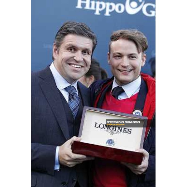 The prize giving ceremony of the Gran Premio Longines Lydia Tesio - Juan Carlos Capelli and Sortilege\'s owner Holger Faust Rome, Capannelle racecourse 28th october 2012 ph.Stefano Grasso