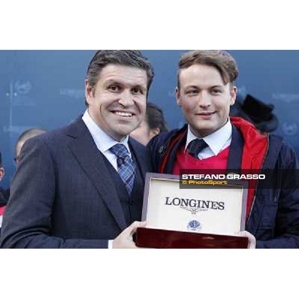 The prize giving ceremony of the Gran Premio Longines Lydia Tesio - Juan Carlos Capelli and Sortilege\'s owner Holger Faust Rome, Capannelle racecourse 28th october 2012 ph.Stefano Grasso