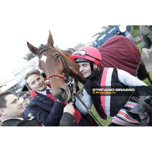 Andrea Atzeni with Sortilege and the owner celebrates after winning the Gran Premio Longines Lydia Tesio Rome, Capannelle racecourse 28th october 2012 ph.Stefano Grasso