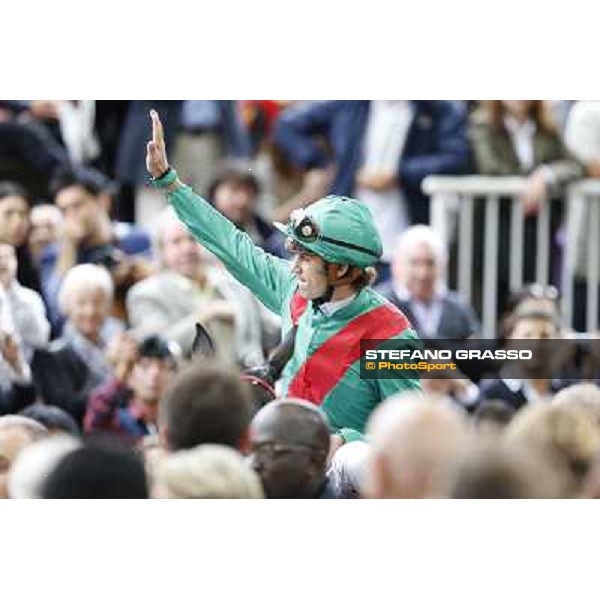 Christophe Soumillon and Dalkala win the Prix de l\'Opera Longines Paris,Longchamp racecourse,6th oct,2013 ph.Stefano Grasso