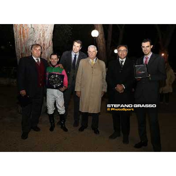 The proze giving of the Premio UNIRE won by Mirco Demuro and Duca di Mantova Napoli,Agnano 29 dicembre 2013 ph.Stefano Grasso/Ippodromi Partenopei srl