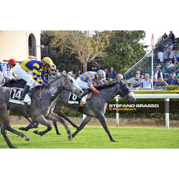 Samuele Diana on Adsense wins the Premio Cloridano - Fois on Jolly of Naytiri is second after steward\'s decision Roma, Capannelle racecourse,6th april 2014 ph.Daniele Incollu/Grasso
