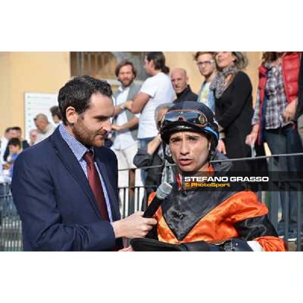 Pasquale Borrelli interviewed by Gabriele Candi after winning the Premio Circo Massimo Roma, Capannelle racecourse,6th april 2014 ph.Daniele Incollu/Grasso